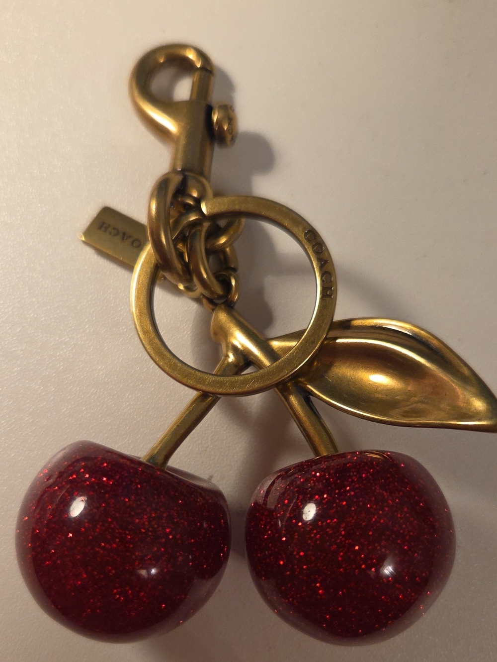 Coach Red Glitter Cherry Key Charm with Gold-Tone Hardware